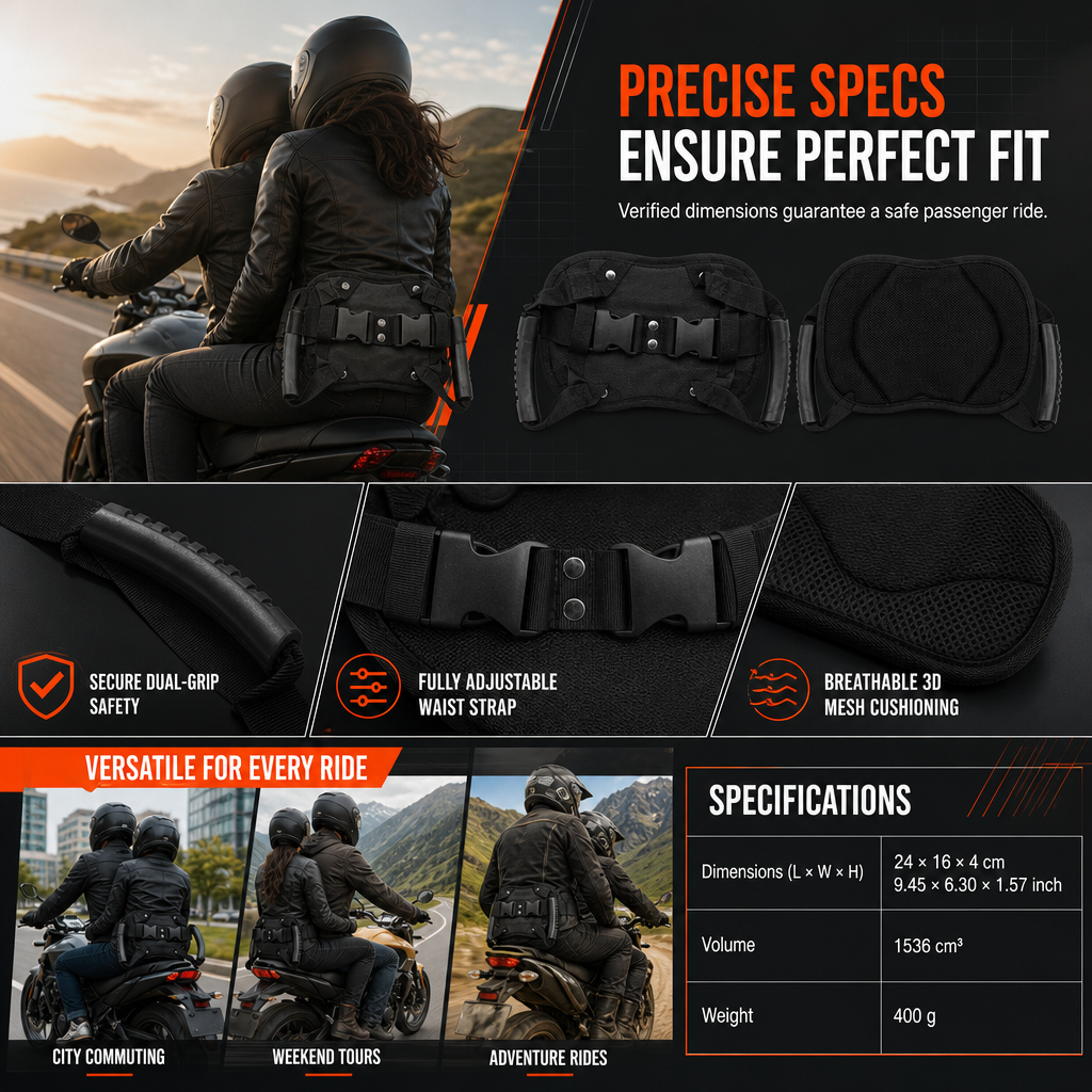 🏍️ Adjustable Passenger Grip Belt – ✋Motorcycle Passenger Waist-strap Safety Handle