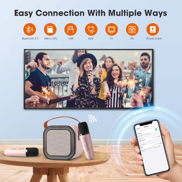 🎤 Mini Karaoke Machine for Kids – Portable Speaker with Wireless Microphones