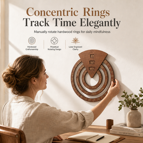 💥50% OFF! 🗓️ Wooden Rotating Perpetual Calendar – A Unique Interactive Decor Piece For Your Home & Office✨
