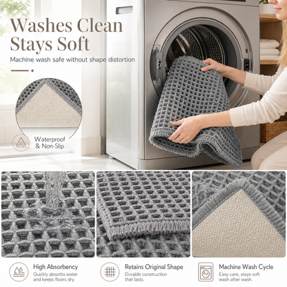 📢📢40% OFF !! ⏰Non Slip Water Absorbent Waffle Weave Bathroom Mat Solid Color Entrance Doormat
