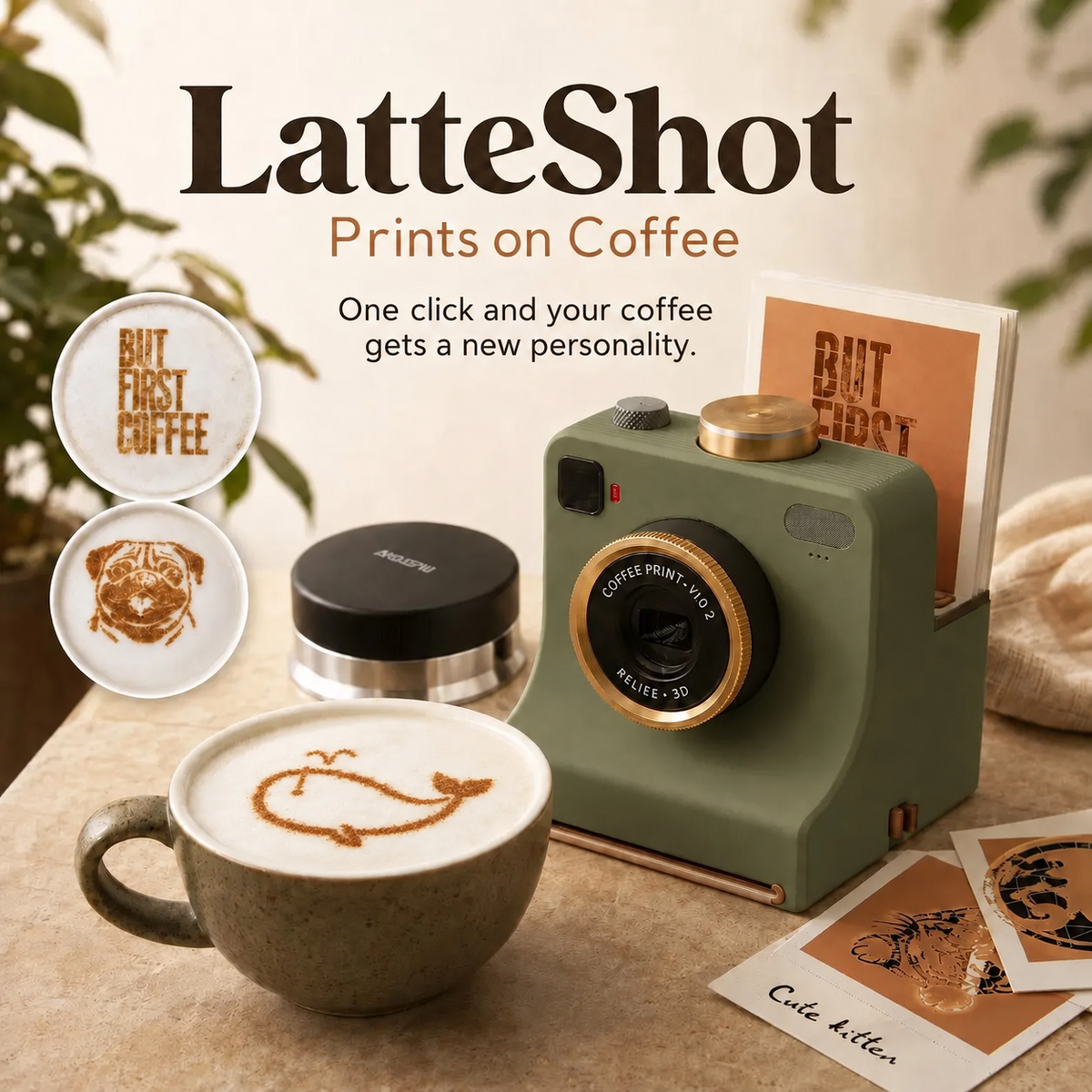 ☕50% OFF NOW! Retro Coffee Art Camera, Mechanical Latte Art Stencil Printer, DIY Custom Pattern Printing Tool for Cappuccino, Latte, Home Barista & Cafe Decor