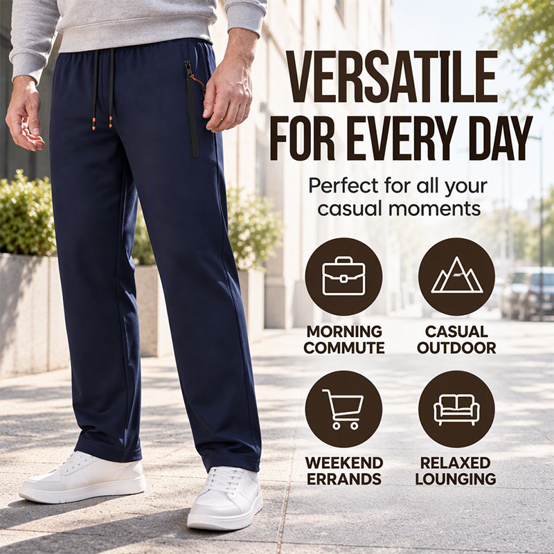 👖Men's Winter Thermal Sweatpants, Thick Fleece Lined Casual Trousers with Secure Zip Pockets