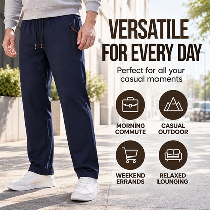 👖Men's Winter Thermal Sweatpants, Thick Fleece Lined Casual Trousers with Secure Zip Pockets