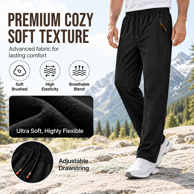 👖Men's Winter Thermal Sweatpants, Thick Fleece Lined Casual Trousers with Secure Zip Pockets